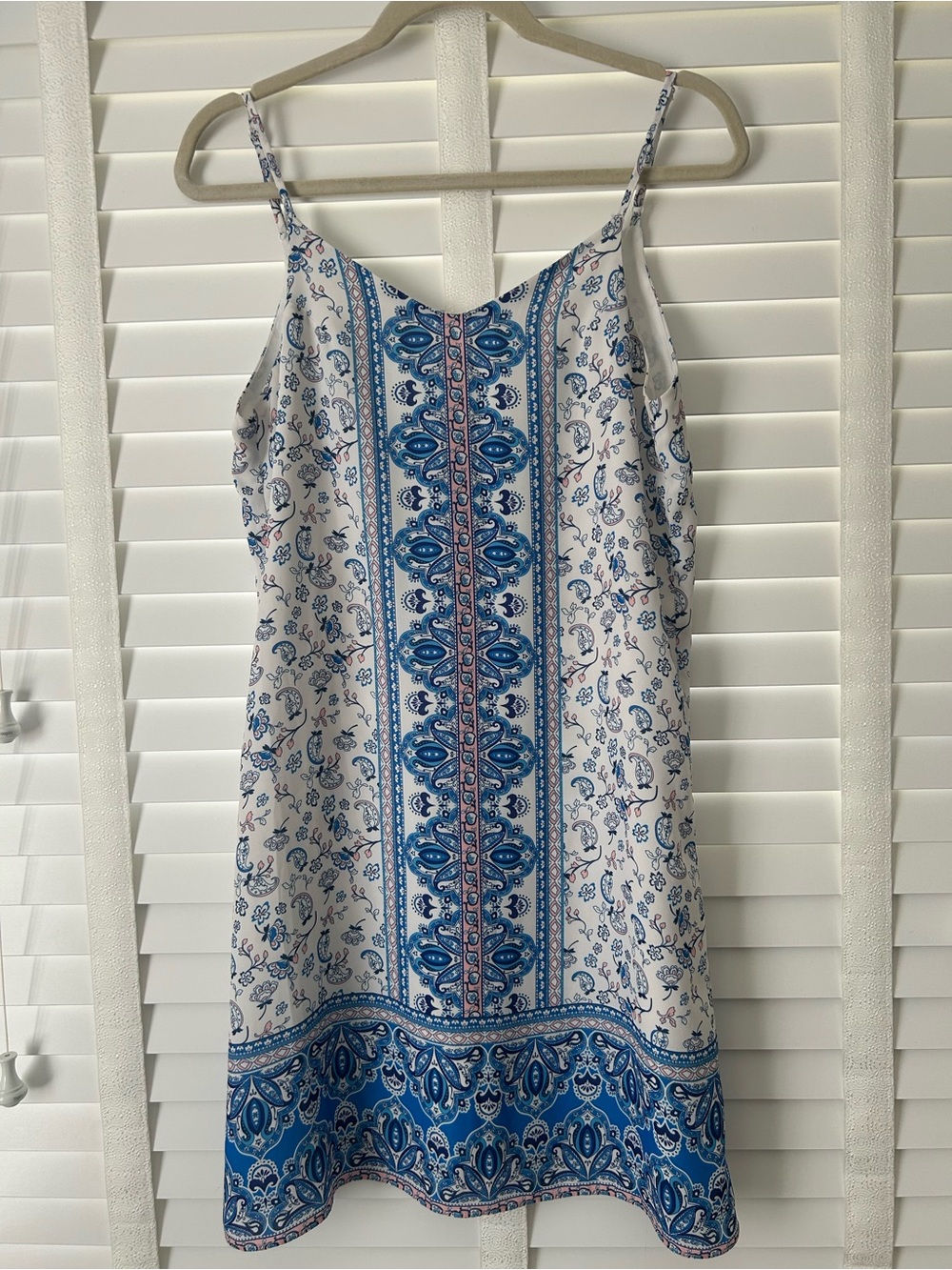 Aqua Mini Dress Blue White Sleeveless Paisley XS